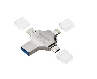USB 3.0 накопитель SMARTBUY 128GB MC15 Metal Quad  4-in-1, серебро металл