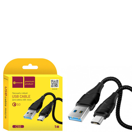 Кабель USB для MICRO, DREAM C50 QC3.0 1M черный