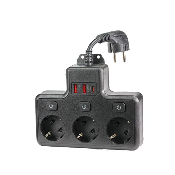 Сетевой фильтр универсальный LP RST02 16A Black 3гн + USB + PD Black