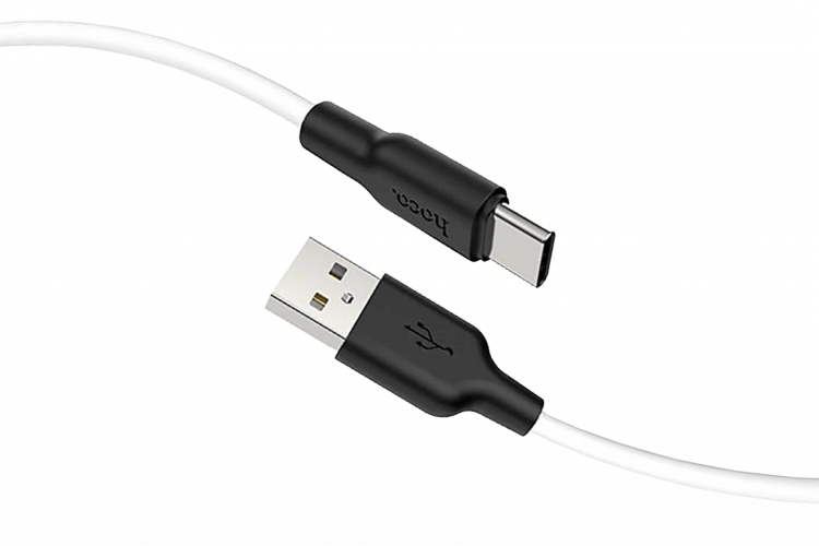 Кабель USB для TYPE-C, HOCO X21, 1.0м, круглый, 3.0A, силикон, цвет: белый, чёрная вставка