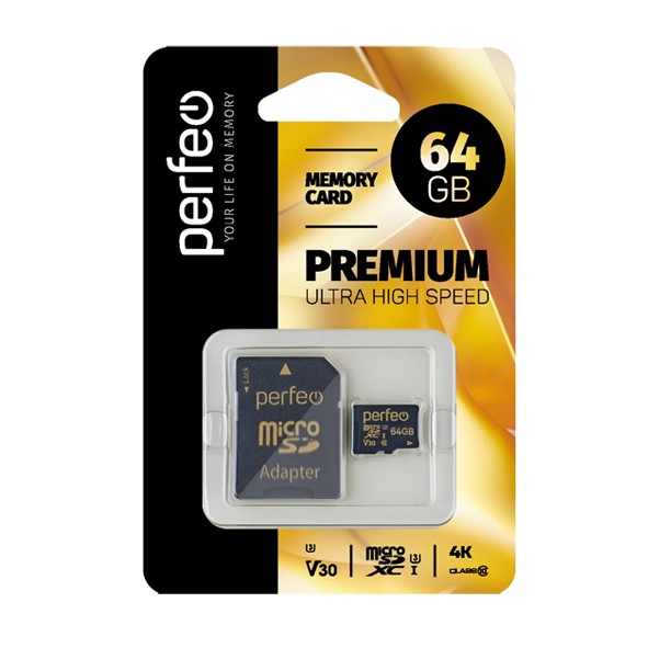 Карта памяти microSDXC 64GB PERFEO High-Capacity (Class 10) UHS-3 V30 w/o Adapter