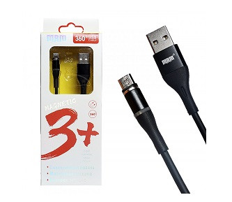 Кабель USB для MICRO, MRM-360m, Силиконовый 1м. (магнитный 360 градусов) Black