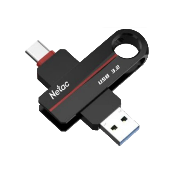 USB 3.2 накопитель NETAC 128GB US18 TypeC, R/W 200/100, черный/красный