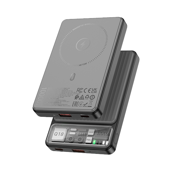 Аккумулятор внешний HOCO Q18, 10000 mAh с беспроводной зарядкой, цвет: черный