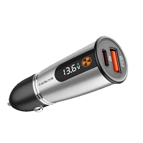 Блок питания автомобильный 1 USB, TYPE-C CARLIVE CR53 PD+QC 36W LCD