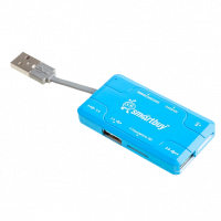Картридер + Хаб SMARTBUY Combo 750 интерфейс USB 2.0, 3 порта + поддерживаемые карты памяти SD/microSD/MS/M2 голубой