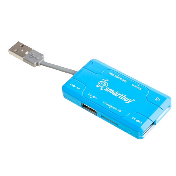 Картридер + Хаб SMARTBUY Combo 750 интерфейс USB 2.0, 3 порта + поддерживаемые карты памяти SD/micro Картридер + Хаб SMARTBUY Combo 750 интерфейс USB 2.0, 3 порта + поддерживаемые карты памяти SD/micro