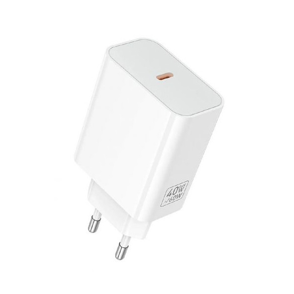 Блок питания сетевой 1 Type-C HOCO C162A 40W с кабелем Type-C на Type-C, белое