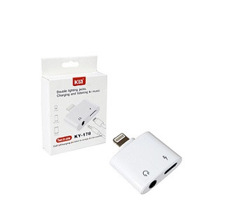 Переходник AUX, Jack 3,5mm, 8 pin(f) - 8 pin(m) + charging KY178, цвет: белый