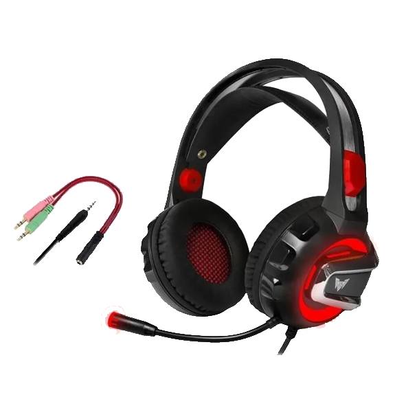 Гарнитура проводная игровая с подсветкой CROWN CMGH-3000 черный с красным