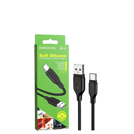 Кабель USB для TYPE-C, BOROFONE BX42 Encore, 1.0м, круглый, 3,0А, силикон, цвет: чёрный