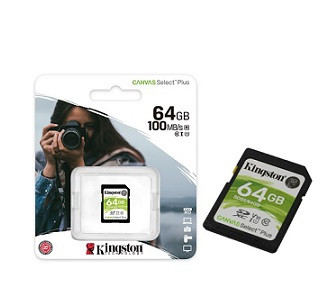 SDXC карта памяти KINGSTON 64GB Class 10 UHS-I U1 V10 Canvas Select Plus (100 Mb/s)
