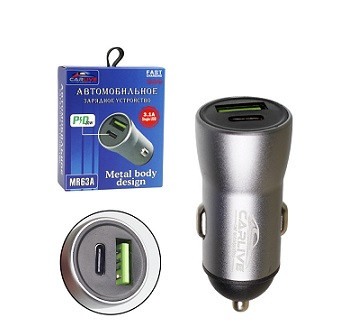 Блок питания автомобильный 1 USB, TYPE-C MR63A Metal 5V/2.4A 1USB + PD 20W