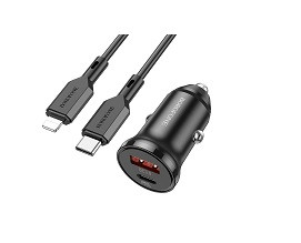 Блок питания автомобильный 1 USB, Type-C BOROFONE BZ18A, 20Вт, PD, QC, кабель 8 pin-Type-C, цвет: