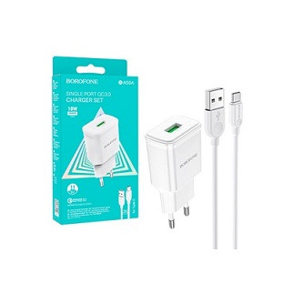 Блок питания сетевой 1 USB BOROFONE, BA59A, Heavenly, пластик огнестойкий, QC3.0, 18W, кабель Type-C