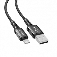 Кабель USB - 8 pin ACEFAST C1-02, 1.2м, круглый, 2.4А, ткань, цвет: чёрный