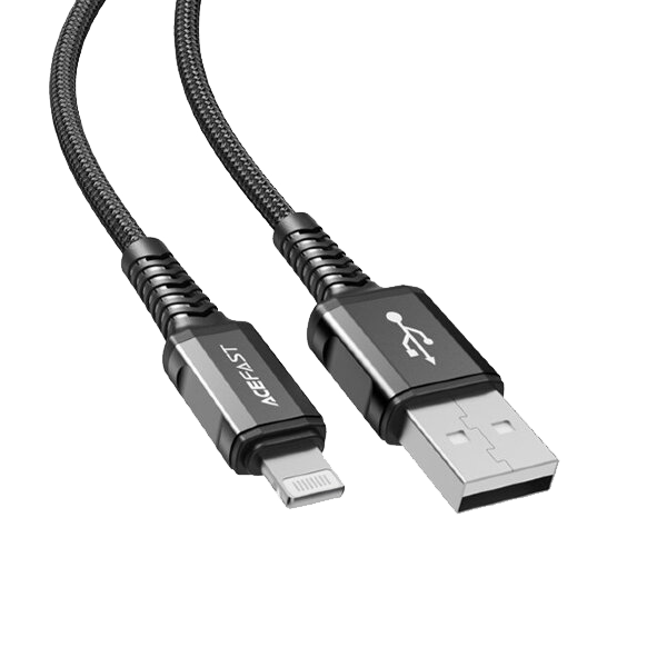 Кабель USB - 8 pin ACEFAST C1-02, 1.2м, круглый, 2.4А, ткань, цвет: чёрный