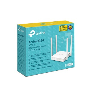 Роутер WiFi TP-LINK Archer C24 AC750 10/100BASE-TX белый