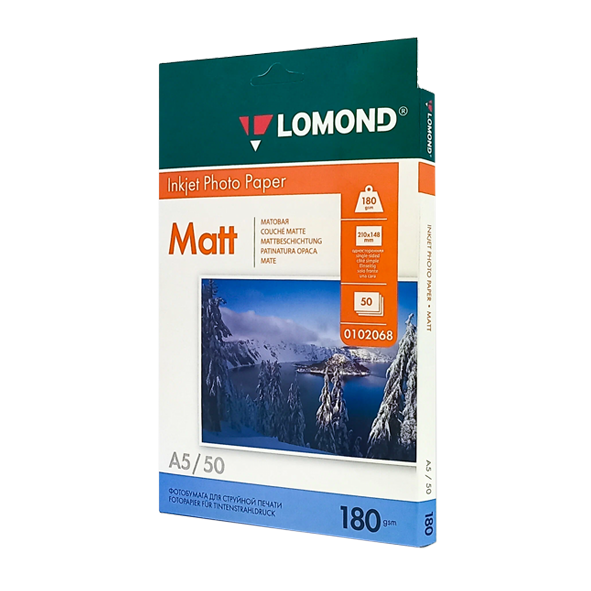 Фотобумага матовая односторонняя 180гр, А5 (21х14.8), 50л. картон, LOMOND