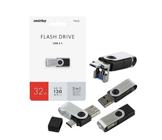 USB 3.0  накопитель SMARTBUY 32GB TRIO (Type-A/Type-C/micrUSB) (SB32GBTRIO)