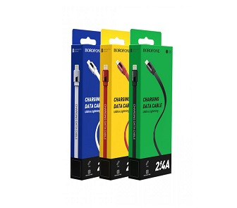 Кабель USB APPLE-LIGHTNING, 8 pin, BOROFONE BU8 Glory, 1.2м, плоский, 2.4A, силикон, цвет: чёрный