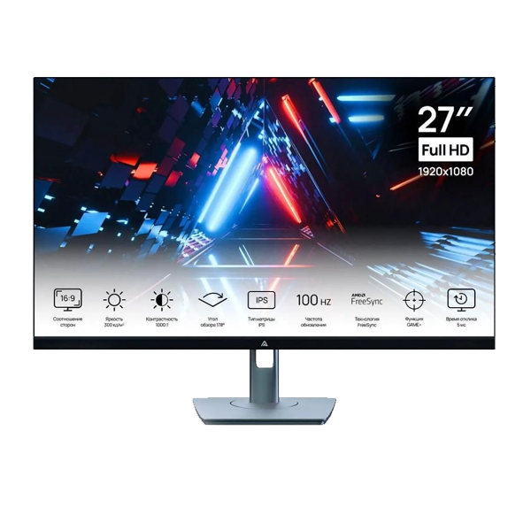 Монитор 27" ABR W View MS27HQ-i1 IPS, 1920*1080, 5mc, 100Гц, 300кд/м2, HDMI/VGA/DP/3W*2