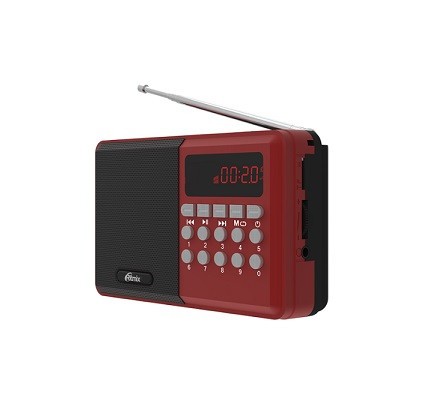 Радиоприёмник RITMIX RPR-002 RED, 87,5-108МГц,BTH,цифр.тюн, LEDдиспл,автоскан.част,40ст.пам.,телеск.