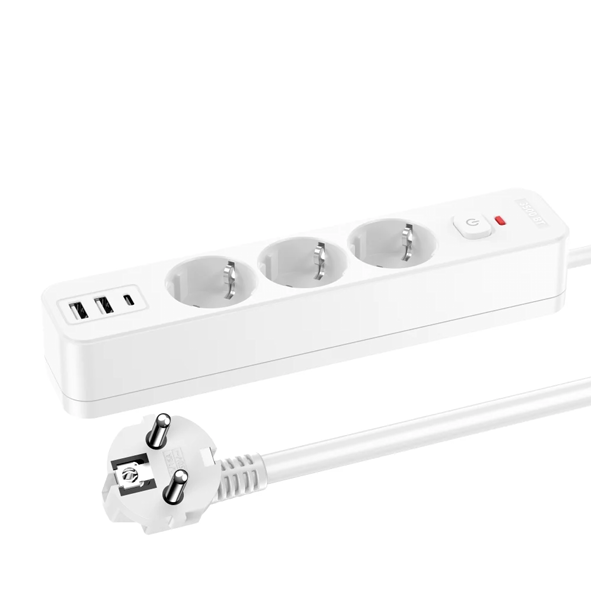 Сетевой фильтр PERFEO "REAL HOME" 2,0м, 3 розетки, 2USB+1TYPE-C, 16А, 3500 Вт,тройная защита, белый