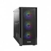 Компьютерный корпус Miditower ExeGate EVO-8227 (ATX, без БП, 2*USB+1*USB3.0+HD Audio, черный, 3 вент. с RGB подсветкой, боковая панель - закаленное стекло)