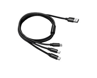 Универсальный зарядный USB-кабель 3 в 1 IPHONE/MICRO/TYPE-C, FAIZFULL FR36, 1.0м, цвет: чёрный