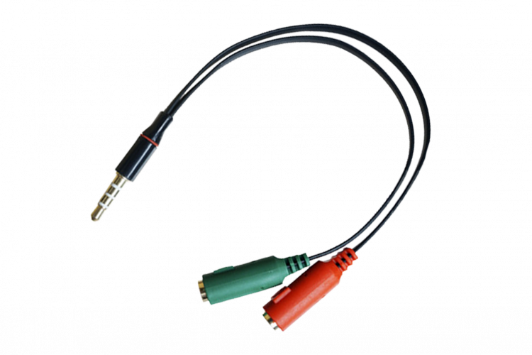Кабель AUX 2в1 для наушников и микрофона Ky57 Jack 3,5мм,  (красн/зелен штекер)  длина 20см