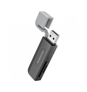 Кардридер BOROFONE DH9 Wisdom, USB 3.0/Type-C, пластик, TF/ SD карта, цвет: серый