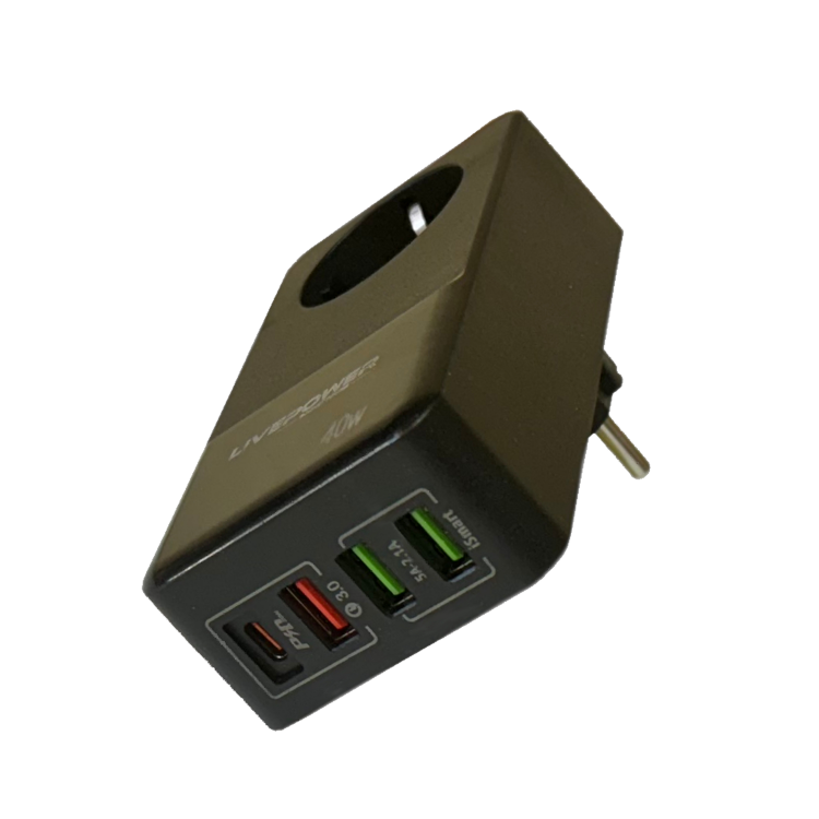 Многофункциональный сетевой адаптер H5011 4USB порт QC3.0/PD20W + 1 гнездо для розетки