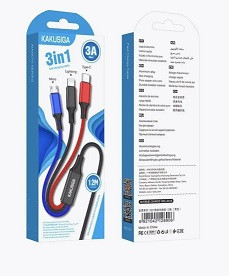 Универсальный зарядный USB-кабель 3 в 1 IPHONE/MICRO/TYPE-C, KAKUSIGA KSC-804, 1.0м, цвет: чёрный