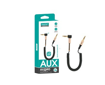 Кабель AUX 3.5 Jack (M) - 3.5 Jack (М) FAIZFULL FX17, 3pin, угл. разъем, черный, 1м.