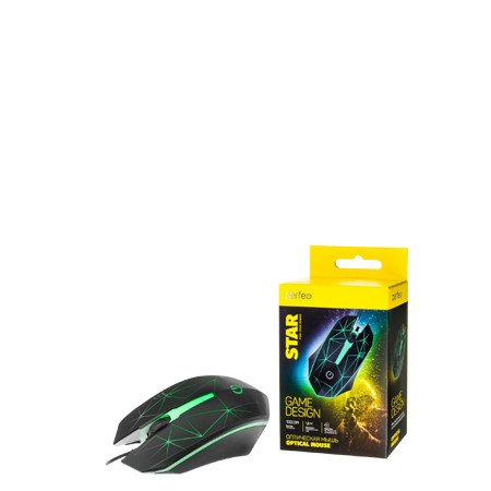 Мышь оптическая PERFEO STAR, 3 кн, USB, чёрный, GAME DESIGN, 7 цв. подсветка, 1000 DPI