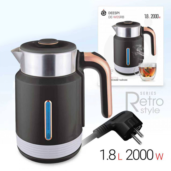 Чайник электрический DEESPI DE-W05RB 1,8л/2000Вт (пластик, металл) черный