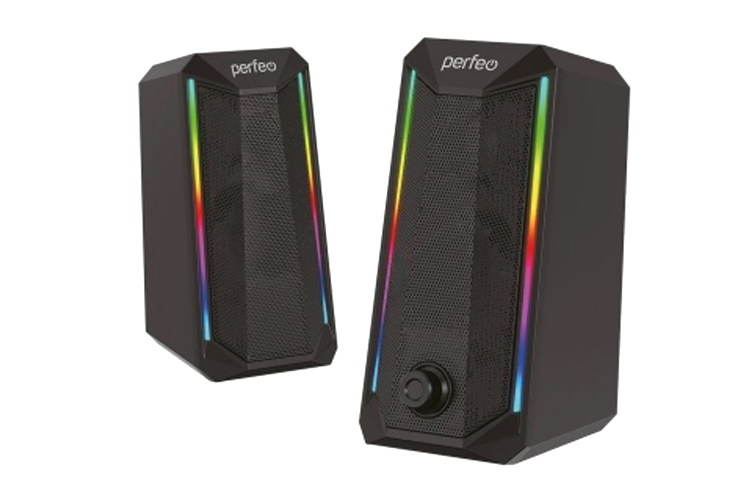 Колонки PERFEO CIRCUS  2.0, мощность 2х3 Вт, USB, чёрный, Game Design, RGB подсветка 7 режимов