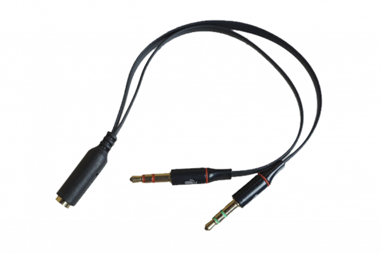 Кабель AUX, Jack 3,5mm(m) - 2xJack 3,5mm1(F) х 2(M) Ky42, 0.15м, плоский, силикон, (черный штекер)