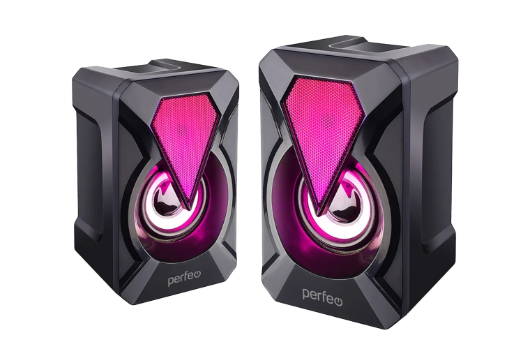 Колонки PERFEO FLAMES 2.0, мощность 2х3 Вт, USB, чёрный, Game Design, LED подсветка 7 цв