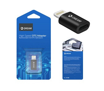 Переходник микро USB(f) - 8 pin DREAM, DRM-6-01, OTG, плоский, пластик, цвет: черный