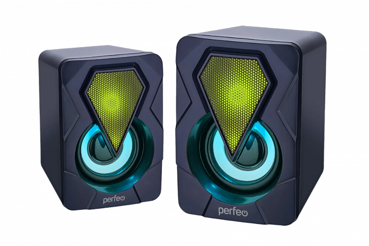 Колонки PERFEO SHINE 2.0, мощность 2х3 Вт, USB, чёрный, Game Design, LED подсветка 7 цв