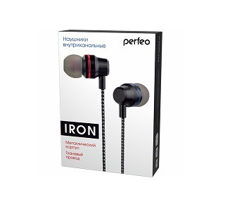 Наушники PERFEO IRON металлические с тканевым проводом, черные (PF_A4632)