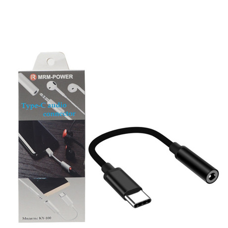 Переходник TYPE-C - Jack 3,5mm (f) MRM KY100, 12,5 см, круглый, силикон, цвет: черный