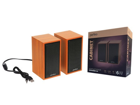 Колонки PERFEO, CABINET мощность 2х3 Вт (RMS), бук дерево, USB (PF-84-WD)