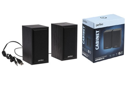 Колонки PERFEO, CABINET мощность 2х3 Вт (RMS), чёрн дерево, USB (PF-84-BK)