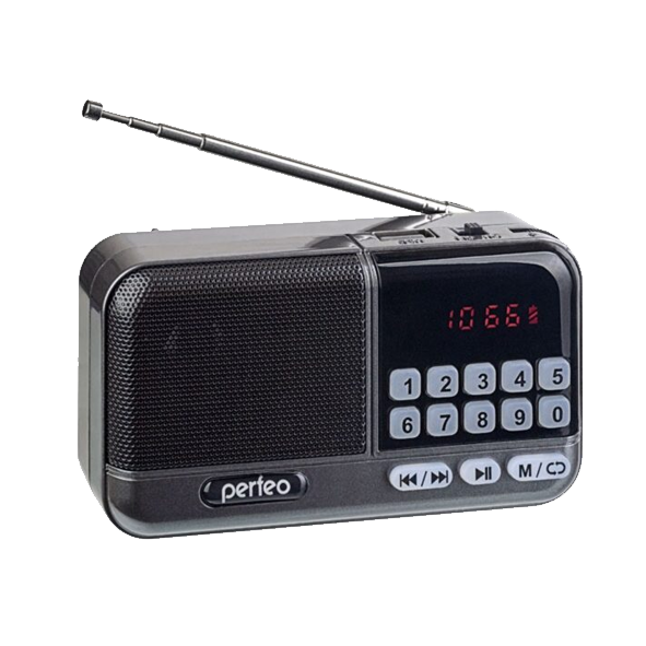 Радиоприемник цифровой PERFEO ТУРИСТ FM 87.5-108МГц/ MP3/ питание USB или 18650/ серый