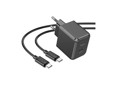 Блок питания сетевой 1 Type-C HOCO CS15A Ocean, PD30Вт, QC3.0, кабель Type-C - 8-pin, цвет: чёрный