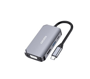 Переходник-адаптер 4-в-1 KAKUSIGA KSC-961, USB type С — 4K HDMI+VGA+USB A+PD100W Thunderbolt 3