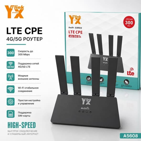 Wi-Fi роутер YX-LINK SIM02  2.4ГГц, 4G/5G (Black)